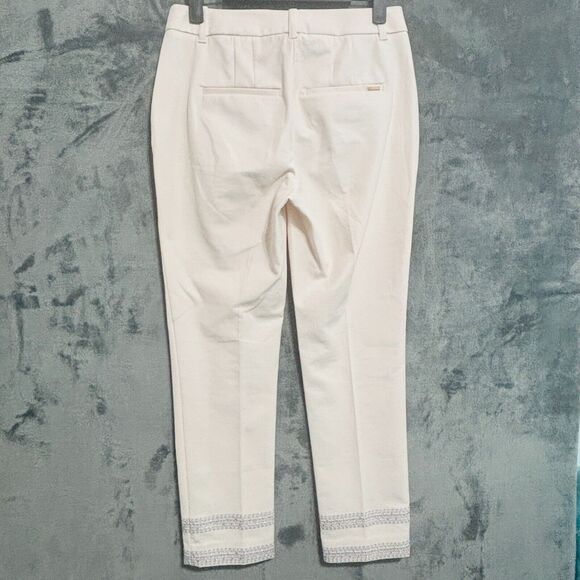 WHBM The Straight Crop Ankle Pant Women's Sz 00 Cream Embroidered Hem - Picture 3 of 9